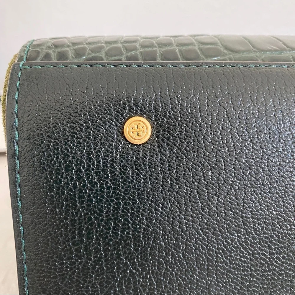 Tory Burch deep green croc 2 way bag